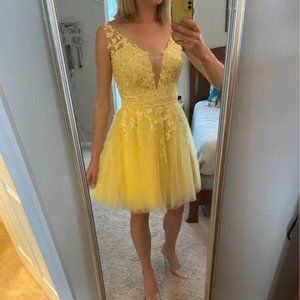 Hebeos A-Line/Princess V-neck Tulle Applique Sleeveless Short/Mini Dress